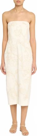 Veronica Beard Netia Strapless Embroidered Dress In Ecru