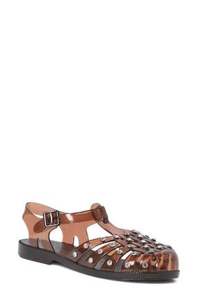 Loeffler Randall Rhys Studded Jelly Sandal in Brown/Clear at Nordstrom, Size 10
