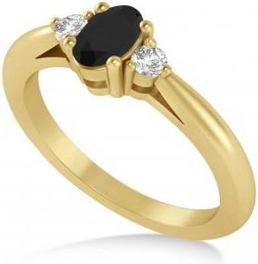 Allurez Oval Black & White Diamond Three-Stone Engagement Ring 14k Yellow Gold (0.60ct)