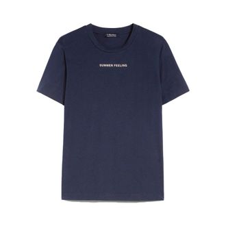 Max Mara T-Shirts, female, Blue, Size: M Front Slogan T-Shirt