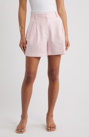 Open Edit Everyday Pleated Linen Blend Shorts in Pink Pinkesque at Nordstrom, Size 16