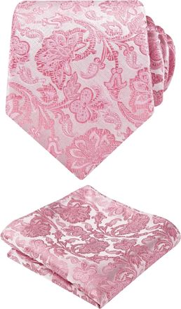 Alizeal Mens Floral Necktie with Hanky Colorful Stylish Unique Tie Set, Dark Pink