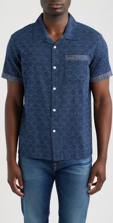 Dark Seas Scales Woven Camp Shirt in Navy at Nordstrom, Size X-Large