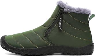 Generic Mens Waterproof Snow Shoes Ankle Boots With Fur Lining Outdoor Walking Shoes For Hiking Winter Sneakers With Side Zipper(Gr&uuml;n,10.5 UK)