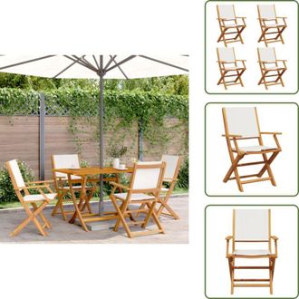 vidaXL The Living Store Sedie da Giardino Pieghevoli 4pz Bianco Crema Tessuto e Legno - Sedie pieghevoli