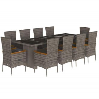 vidaXL Set De Comedor De Jard&iacute;n 11 Pzas Y Cojines Rat&aacute;n Sint&eacute;tico Gris Vidaxl
