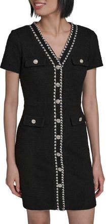 Karl Lagerfeld Braided Trim Tweed Sheath Dress in Black at Nordstrom, Size 12