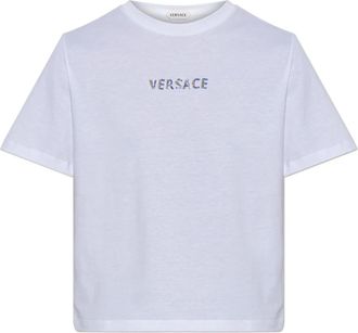 Versace Geborduurd katoenen T-shirt - Dames - T-shirts - Wit - XS - Katoen - Tops