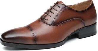 Generic Dress Oxford Formal Shoes for Men Lace Up Square Toe Burnished Cap Toe Leather Non Slip Anti-Slip Low Top Business(Brown,6.5 UK)