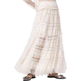 AllSaints Arlea Lace & Tulle Skirt in Antique White at Nordstrom, Size 10 Us