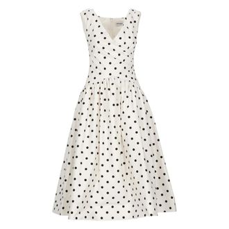 Self Portrait Midi Dresses, female, Beige, Size: 2XS Polka Dot Cotton Midi Dress