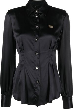 Philipp Plein button-up padded-shoulder shirt - women - Silk/Spandex/Elastane - L - Black