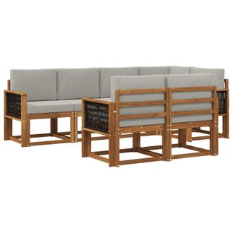 vidaXL Conjunto De Sof&aacute;s De Exterior 7 Pcs Natural Y Gris Claro Vidaxl