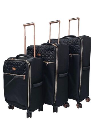 Infinity Leather Unisex Cabin Suitcases Set 4 Wheel Luggage Travel Lightweight Bags - Black - One Size