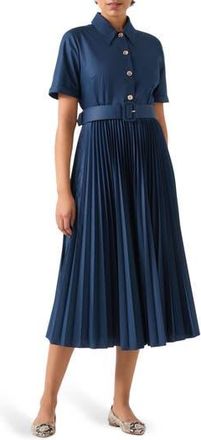 L.k. Bennett Cally Pleated Shirtdress in Navy at Nordstrom Rack, Size 16 Us / 20 Uk