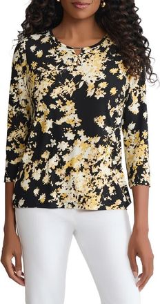 Jones New York Bar Keyhole Top in J Black/Cornsilk Multi at Nordstrom, Size X-Small