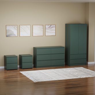 Home Discount Vida Designs Denver 4Pc Bedroom Set(2 Bedside, 6 Drawer Chest, Wardrobe) in Green