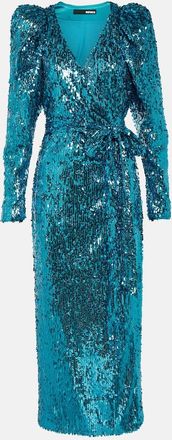 Rotate Puff-sleeve sequined wrap dress