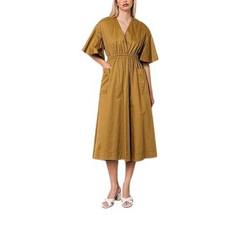 Kaos Midi Dresses, female, Green, Size: XL Abito midi in cotone con maniche volant