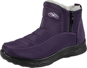 Generic Winter Boots for Women UK Warm Fur Lined Snow Boots Side Zipper Waterproof Non-Slip Lightweight Ankle Booties Comfortable Outdoor Walking Shoes(Purple