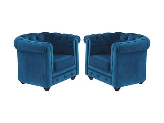 Vente-Unique Conjunto de 2 sillones de terciopelo CHESTERFIELD - Verde azulado
