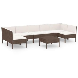 vidaXL Set Muebles De Jard&iacute;n 8 Pzas Y Cojines Rat&aacute;n Sint&eacute;tico Marr&oacute;n Vidaxl