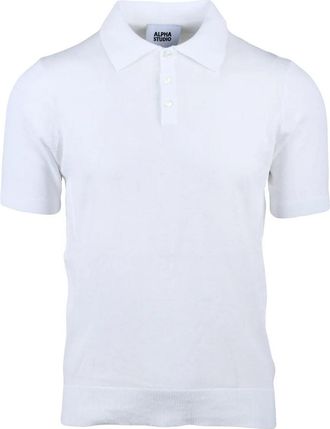 Alpha Studio White Cotton Knit Polo