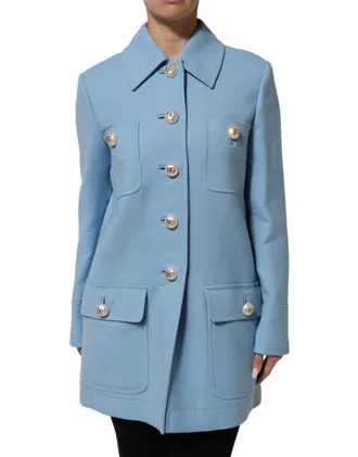 Dolce & Gabbana Womens Blue Buttoned Down Trench Coat Jacket Clothing