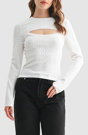 All in Favor Cutout Detail Pointelle Sweater in Cream at Nordstrom Rack, Size X-Large