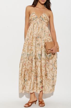 Zimmermann Silk Dress With Floral Motif, Womens, Beige
