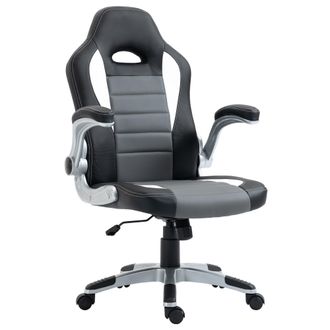 HOMCOM Homcom - Silla De Oficina Silla De Escritorio Ajustable Silla De Despacho Con Reposabrazos Abatibles 5 Ruedas Carga 120 Kg 65x69x112-122 Cm Gris