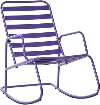 Beliani Silla Mecedora Moderna De Metal Para Jard&iacute;n Dise&ntilde;o De Listones Exterior Aluminio Azul Turi