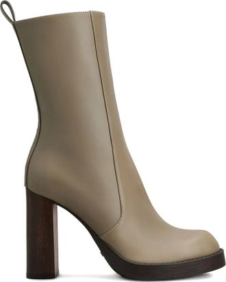 Tod's leather zip-detail block-heel boots - women - Fabric/CALFSKIN/Rubber - 36.5 - Neutrals