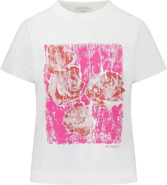 Givenchy T-Shirts, female, Pink, Size: XS T-shirt in cotton with flowers print