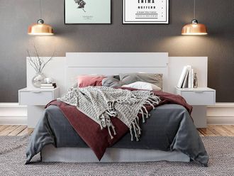 Vente-Unique Extendable Headboard With Bedside Tables - 140/160 Cm - White - PARATI | Size: Double
