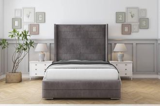 Sloomy Sterling Naples Bed Frame With 50 Upholstered Wingback Headboard in Grey | Size: Single