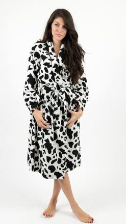 Leveret Womens Micro Fleece Robe in Cow Black/white at Nordstrom, Size X-Large