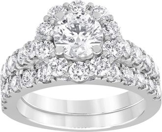 Grown Brilliance 3.00 Caratt 14K White Gold Round Cut Lab Grown Diamond Halo Bridal Ring Set for Women- Color/Clarity-H/VS