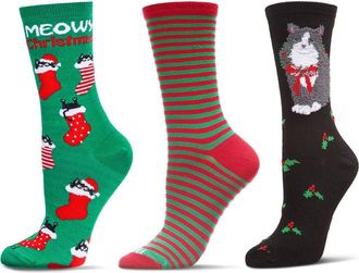 MeMoi Christmas Assorted 3-Pack Crew Socks in Gray-Black at Nordstrom, Size 9