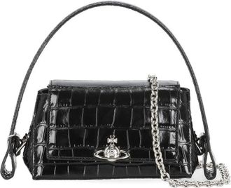 Vivienne Westwood Black Tortoiseshell Leather Orb Logo Shoulder Bag