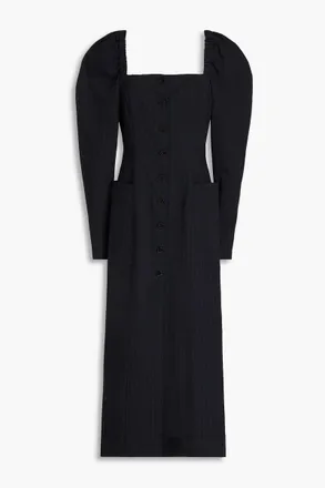 Ganni Pinstriped twill midi dress - Blue - DE 38