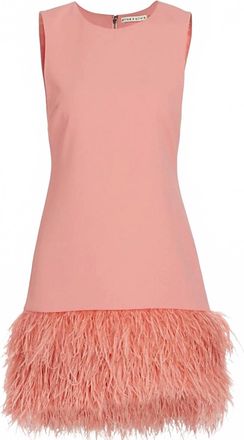 Alice & Olivia Womens Coley Feather Trim Crew Neck Dress In Rose