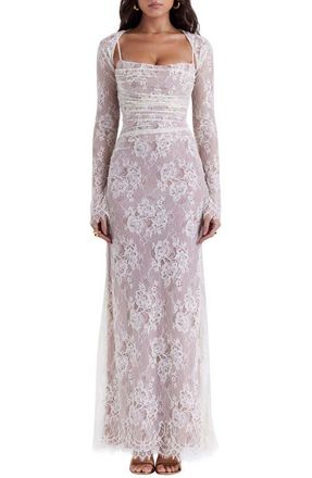 House of CB Artemis Long Sleeve Lace Maxi Dress in Vintage Cream at Nordstrom, Size X-Small D
