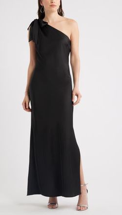 Chelsea28 Bow One-Shoulder Maxi Dress in Black at Nordstrom, Size Xx-Small