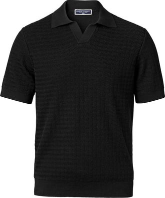 CHARLES TYRWHITT Cotton Trophy Neck Textured Knitted Polo - Black Size Medium by Charles Tyrwhitt