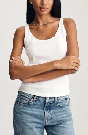 Mavi Scoop Neck Stretch Cotton Rib Tank in White at Nordstrom, Size X-Large