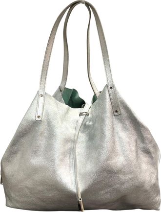 Tiffany & Co. Blue Silver Leather Suede Pouch Tote Bag (Pre-Owned)