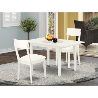East West Furniture NOAD3-LWH-LC 3-Pc Modern Dining Table Set 2 Modern Dining Chairs with Ladder Back and a Faux Leather Seat and Butterfly Leaf Dining Table with Rectang