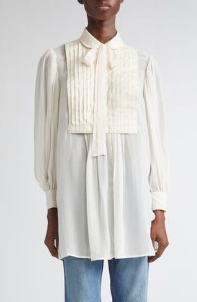 Ulla Johnson Adelaide Bib Pleat Silk Tunic Top in Pearl at Nordstrom Rack, Size 4