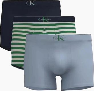 Calvin Klein Mens 3-Pack CK Archive Stripe Boxer Trunks, Black/Green/Silver - Grey - Size: 37/36/32
